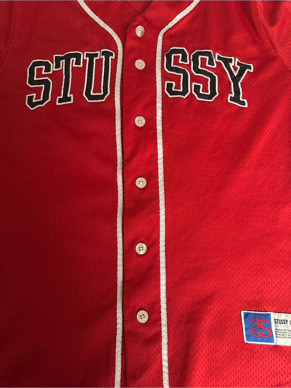 Stussy Mesh Baseball Jersey Shirt Red - Authentic - Picture 2 of 5